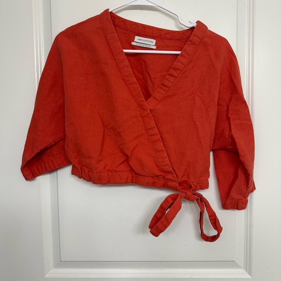 Urban Outfitters Wrap Tie Top Rust Orange Linen Blend Cropped Small - Picture 1 of 5